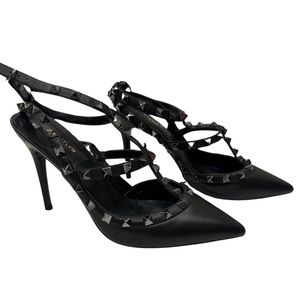 Kaitlyn Pan Black Rockstud Strappy Heels 8